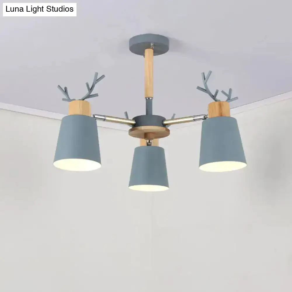 Nordic Antler Semi Flush Mount Ceiling Light With Metal Shade - 6 Bulbs