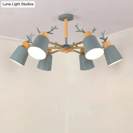 Nordic Antler Semi Flush Mount Ceiling Light With Metal Shade - 6 Bulbs