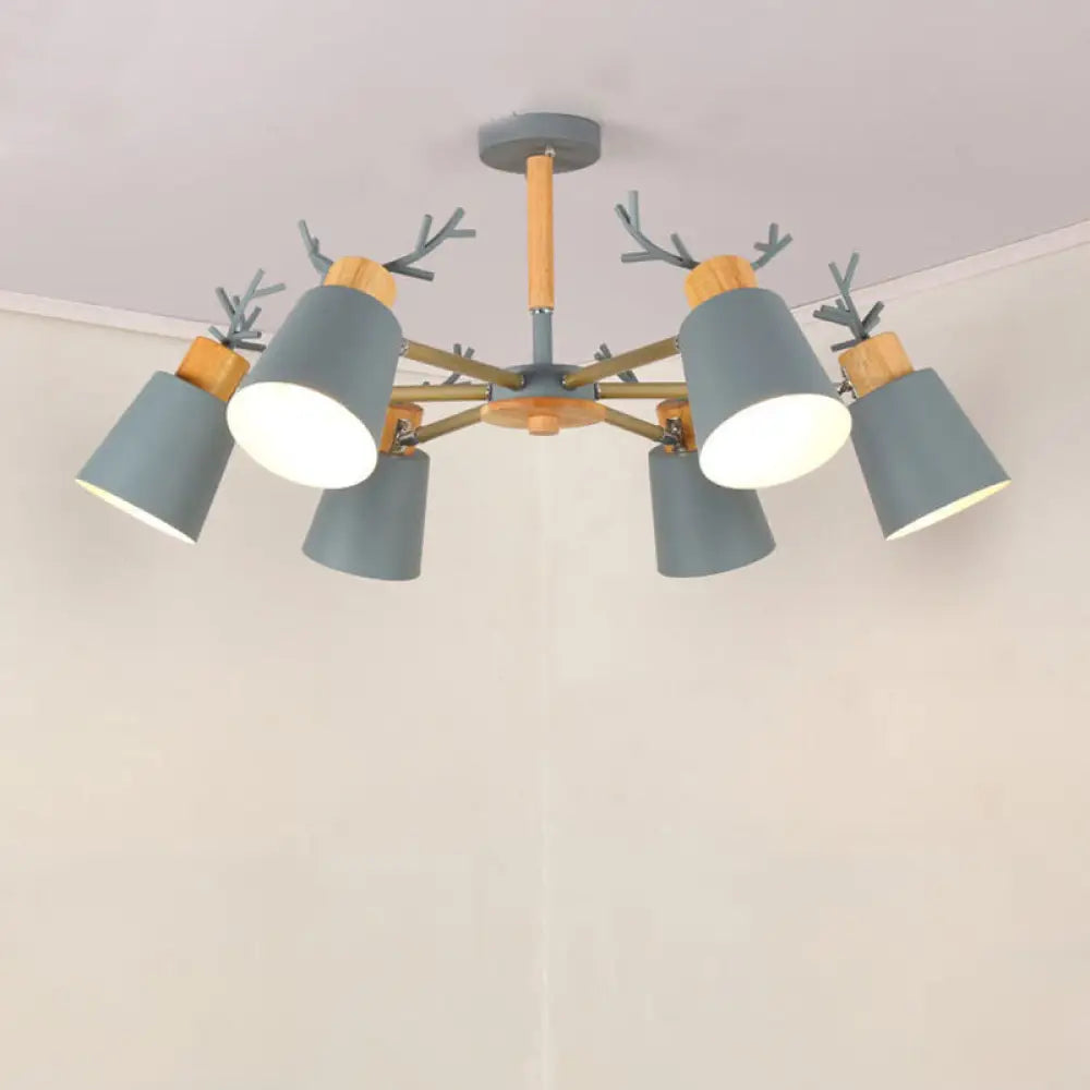 Nordic Antler Semi Flush Mount Ceiling Light With Metal Shade - 6 Bulbs / Grey