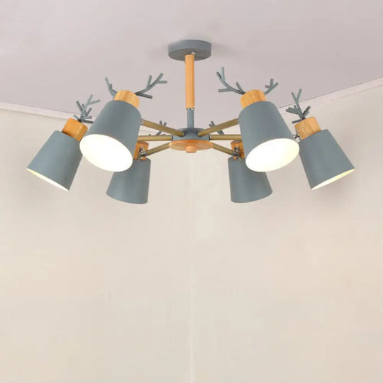 Nordic Antler Semi Flush Mount Ceiling Light With Metal Shade - 6 Bulbs / Grey