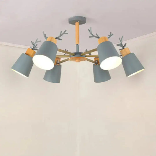 Nordic Antler Semi Flush Mount Ceiling Light With Metal Shade - 6 Bulbs / Grey