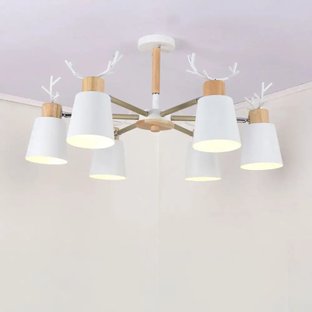 Nordic Antler Semi Flush Mount Ceiling Light With Metal Shade - 6 Bulbs / White