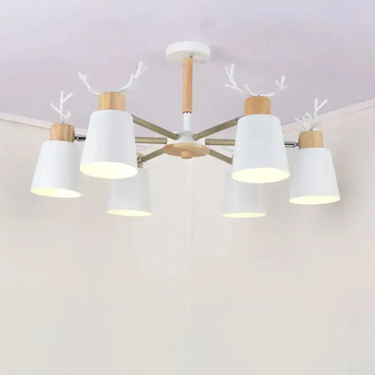 Nordic Antler Semi Flush Mount Ceiling Light With Metal Shade - 6 Bulbs / White