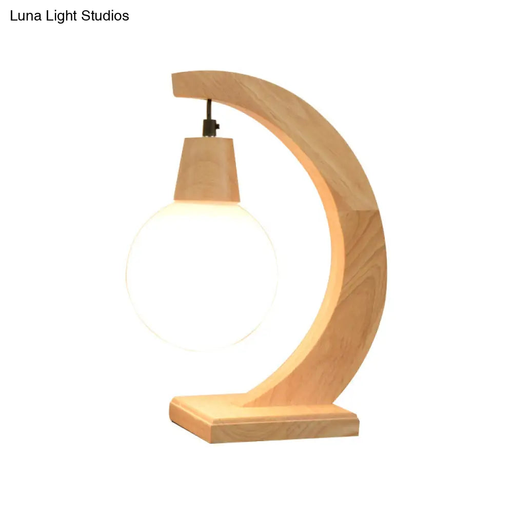 Nordic Arch Table Lamp With Cream Frosted Glass Shade - Bedroom Night Stand Light Wood Design