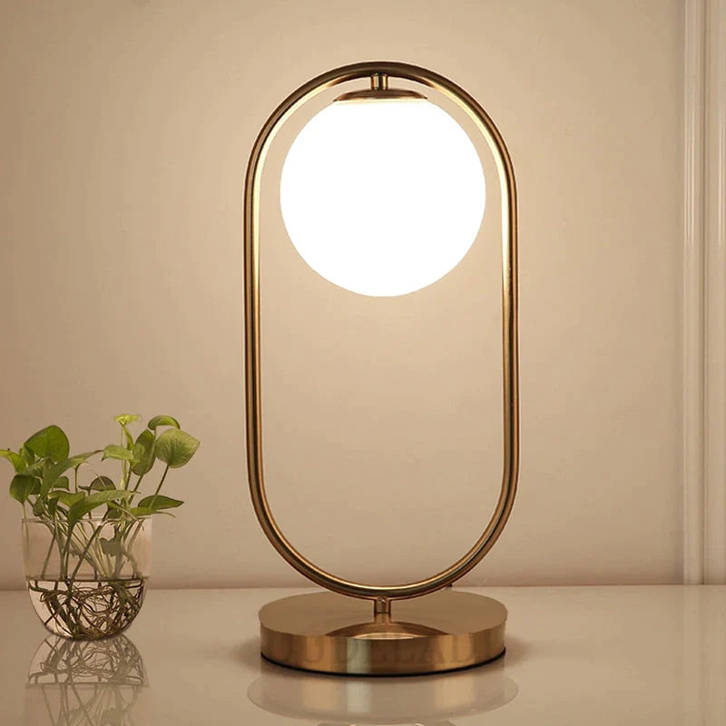 Nordic Art Deco Golden Body Table Lamp Metal Base Plate Modern Minimalist Frosted Glass Led Desk For