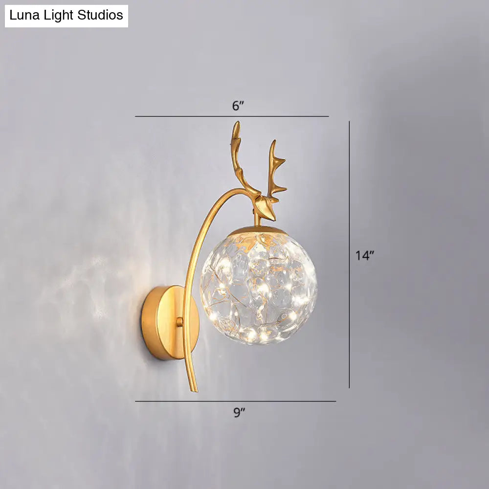 Nordic Ball Wall Mount Led Glass Stairs Sconce Light With Antler Decor - Starry Illumination