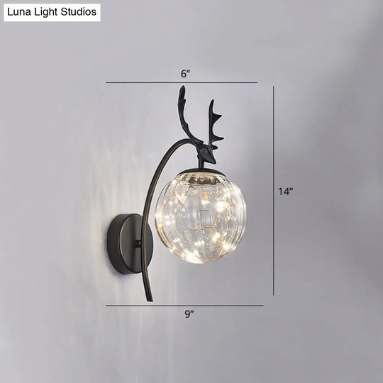 Nordic Ball Wall Mount Led Glass Stairs Sconce Light With Antler Decor - Starry Illumination