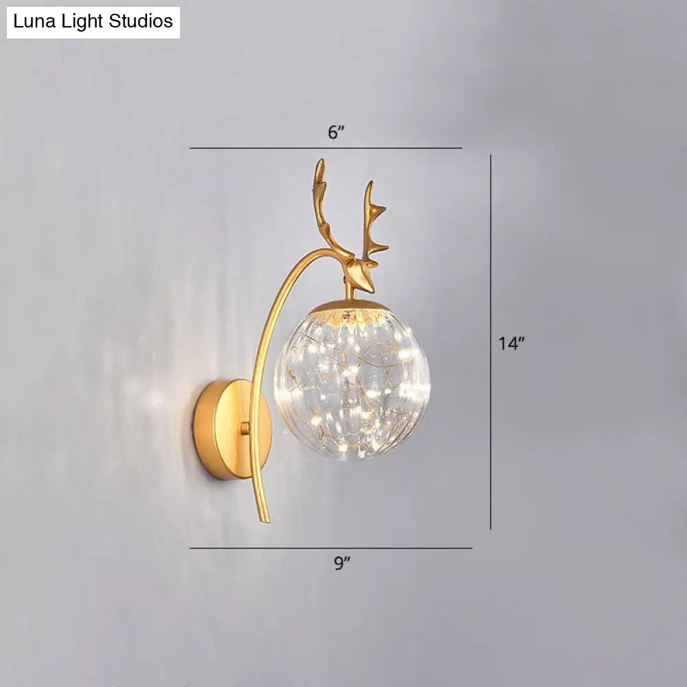 Nordic Ball Wall Mount Led Glass Stairs Sconce Light With Antler Decor - Starry Illumination