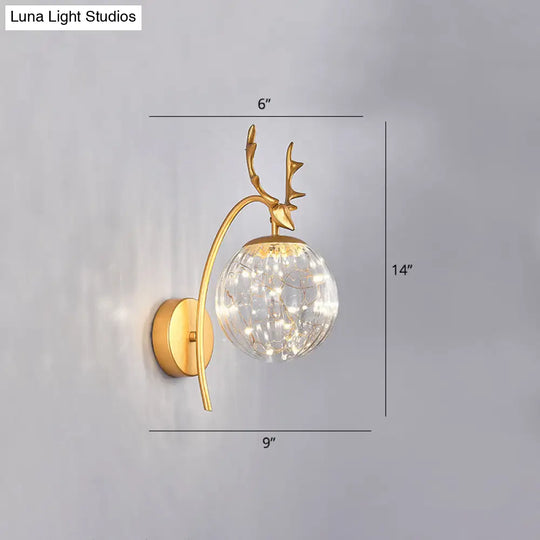 Nordic Ball Wall Mount Led Glass Stairs Sconce Light With Antler Decor - Starry Illumination