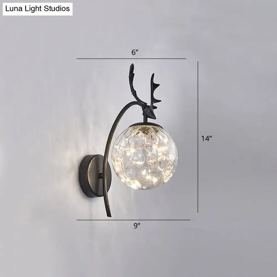 Nordic Ball Wall Mount Led Glass Stairs Sconce Light With Antler Decor - Starry Illumination