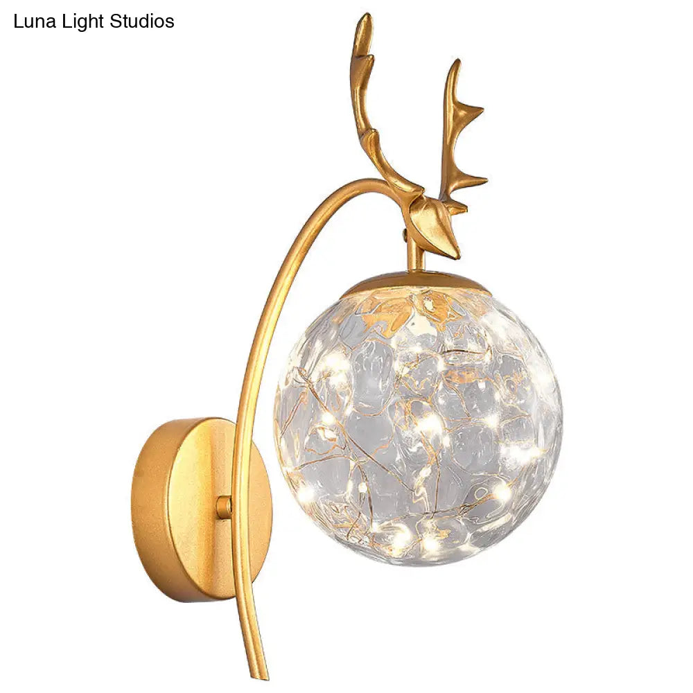 Nordic Ball Wall Mount Led Glass Stairs Sconce Light With Antler Decor - Starry Illumination