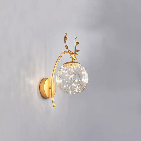 Nordic Ball Wall Mount Led Glass Stairs Sconce Light With Antler Decor - Starry Illumination Gold /