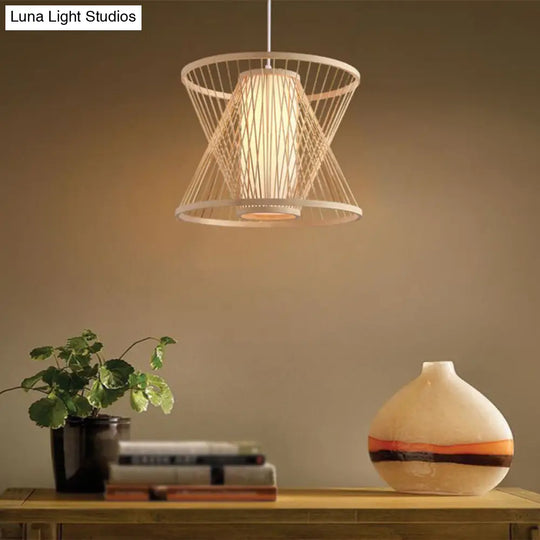 Nordic Bamboo Conical Cage Pendant Light - 1-Light Hanging Suspension For Dining Room