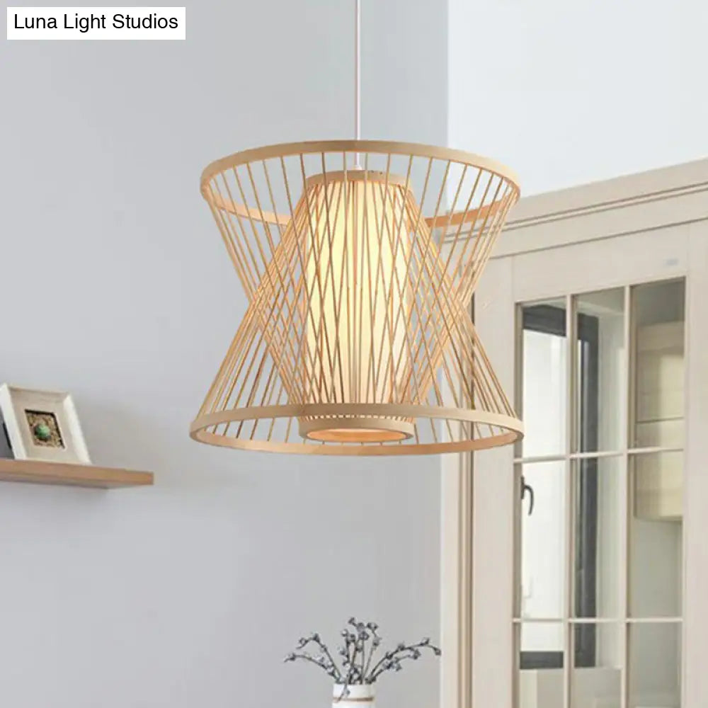 Nordic Bamboo Hanging Light | Wood Cone Cage Pendant For Dining Room