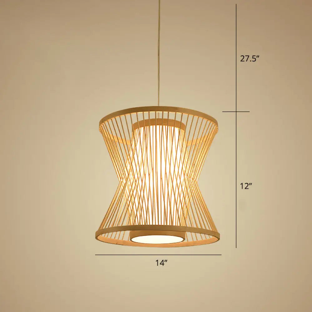 Nordic Bamboo Pendant Lighting: Symmetric Cage 1 Bulb Beige - Ideal For Restaurants / 12