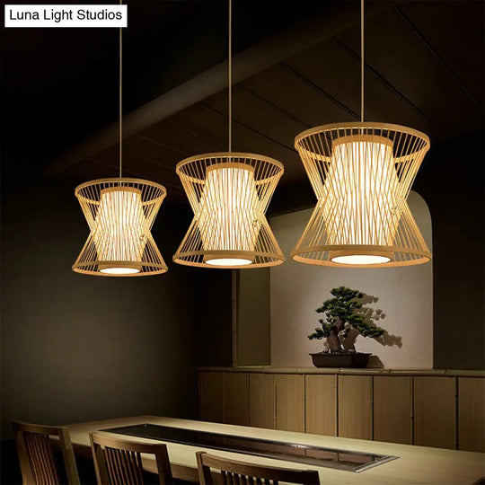 Nordic Bamboo Pendant Lighting: Symmetric Cage 1 Bulb Beige - Ideal For Restaurants