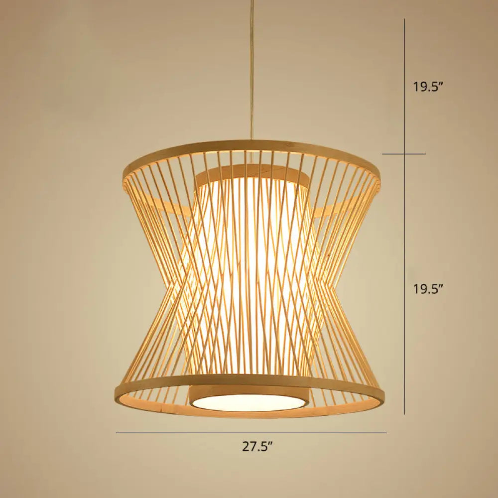 Nordic Bamboo Pendant Lighting: Symmetric Cage 1 Bulb Beige - Ideal For Restaurants / 27.5