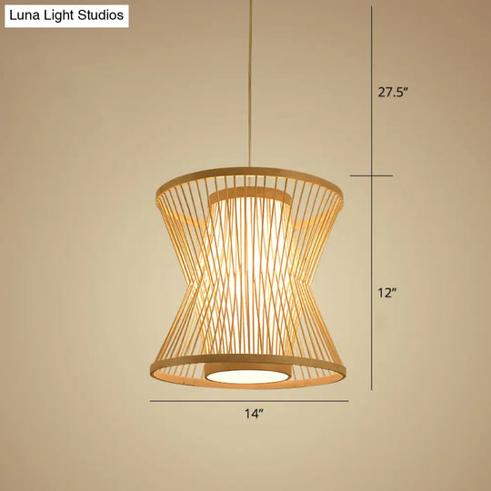 Nordic Bamboo Pendant Lighting: Symmetric Cage 1 Bulb Beige - Ideal For Restaurants