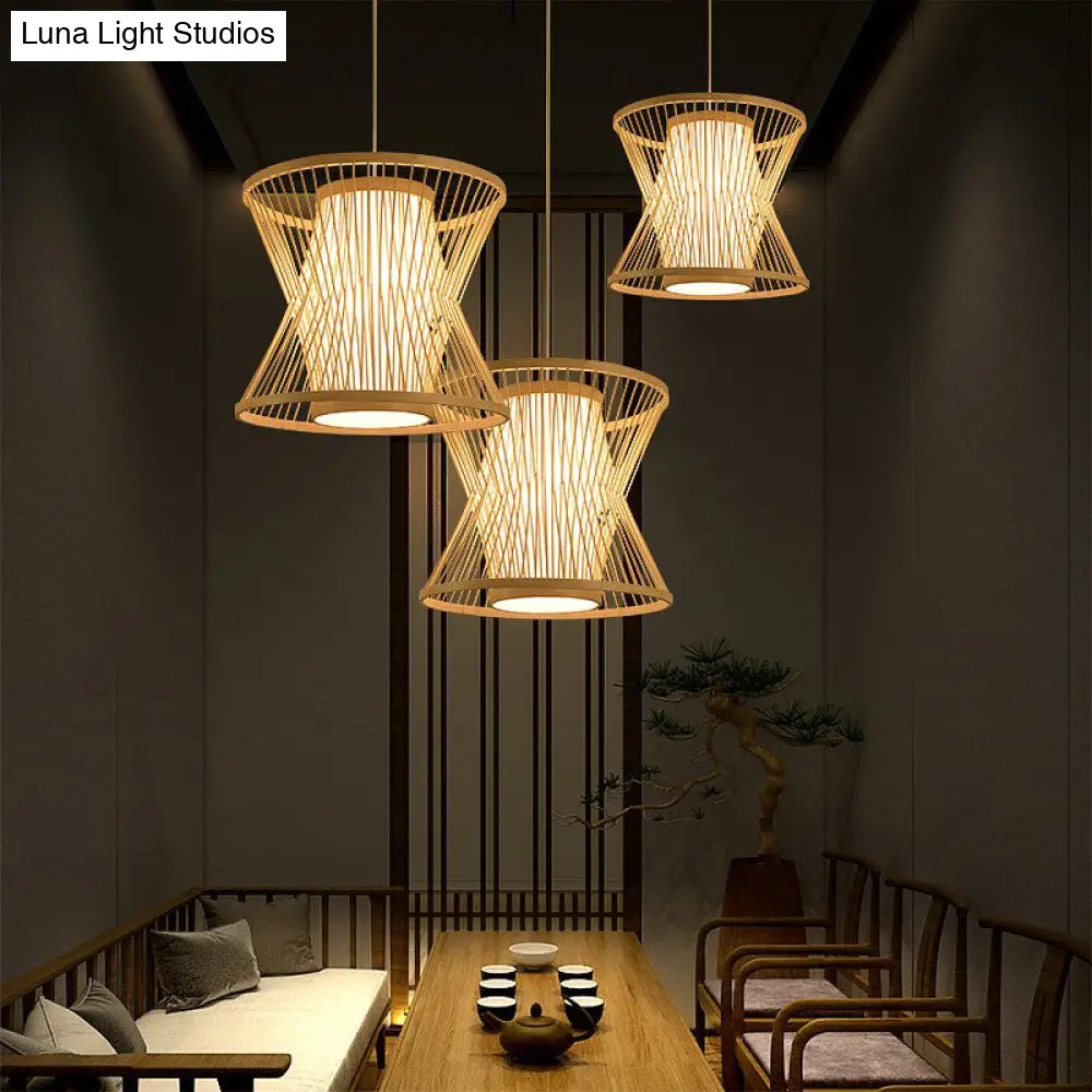 Nordic Bamboo Pendant Lighting: Symmetric Cage 1 Bulb Beige - Ideal For Restaurants