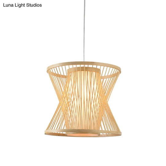 Nordic Bamboo Pendant Lighting: Symmetric Cage 1 Bulb Beige - Ideal For Restaurants