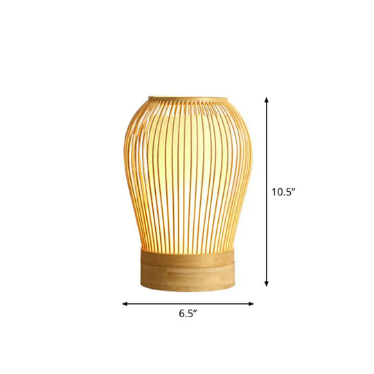 Nordic Bamboo Table Light With Fabric Inner Shade - Wood Cage Night Lamp Single-Bulb / 10.5