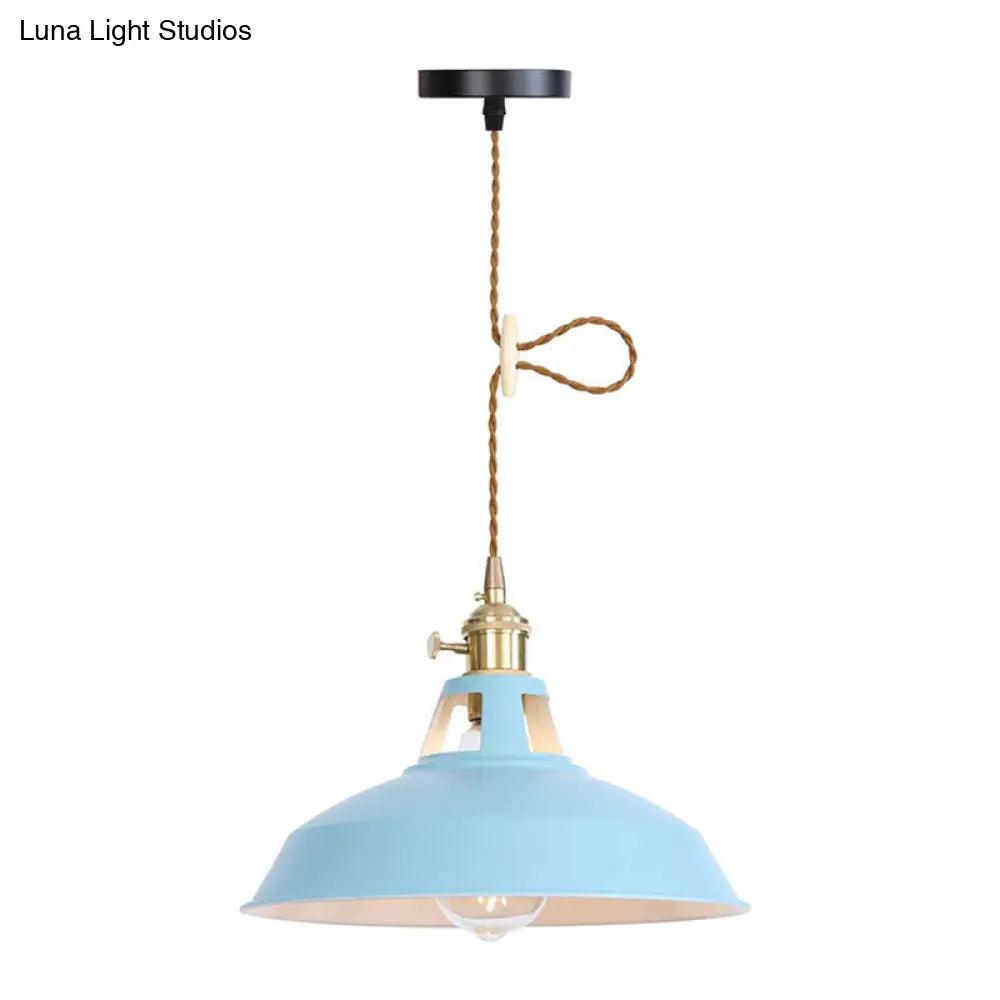 Ceiling Hang Lamp With Barn/Cone Iron Shade In Nordic Kitchen Style - Pink/Blue/Green Blue / B