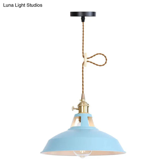 Ceiling Hang Lamp With Barn/Cone Iron Shade In Nordic Kitchen Style - Pink/Blue/Green Blue / B