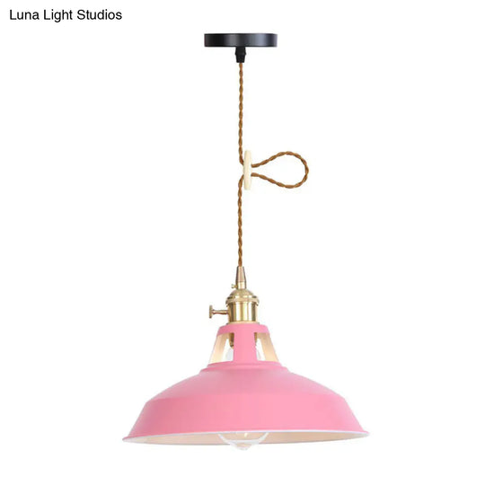 Ceiling Hang Lamp With Barn/Cone Iron Shade In Nordic Kitchen Style - Pink/Blue/Green Pink / B