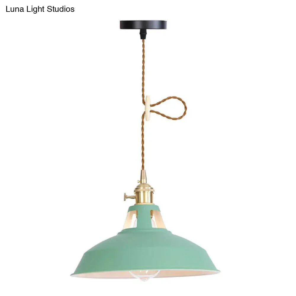 Ceiling Hang Lamp With Barn/Cone Iron Shade In Nordic Kitchen Style - Pink/Blue/Green Green / B