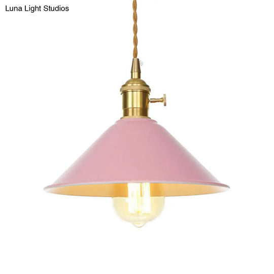 Ceiling Hang Lamp With Barn/Cone Iron Shade In Nordic Kitchen Style - Pink/Blue/Green Pink / A