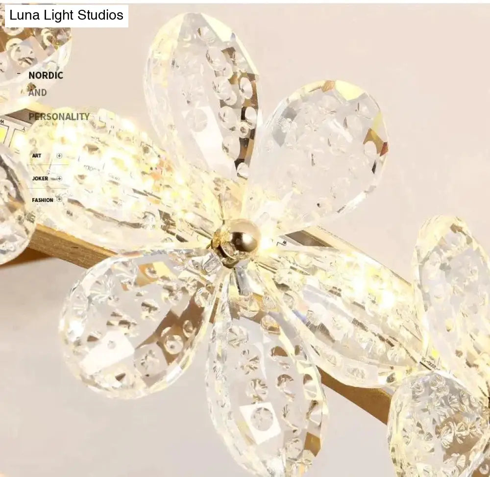 Nordic Bedroom Crystal Flower Ceiling Lamp