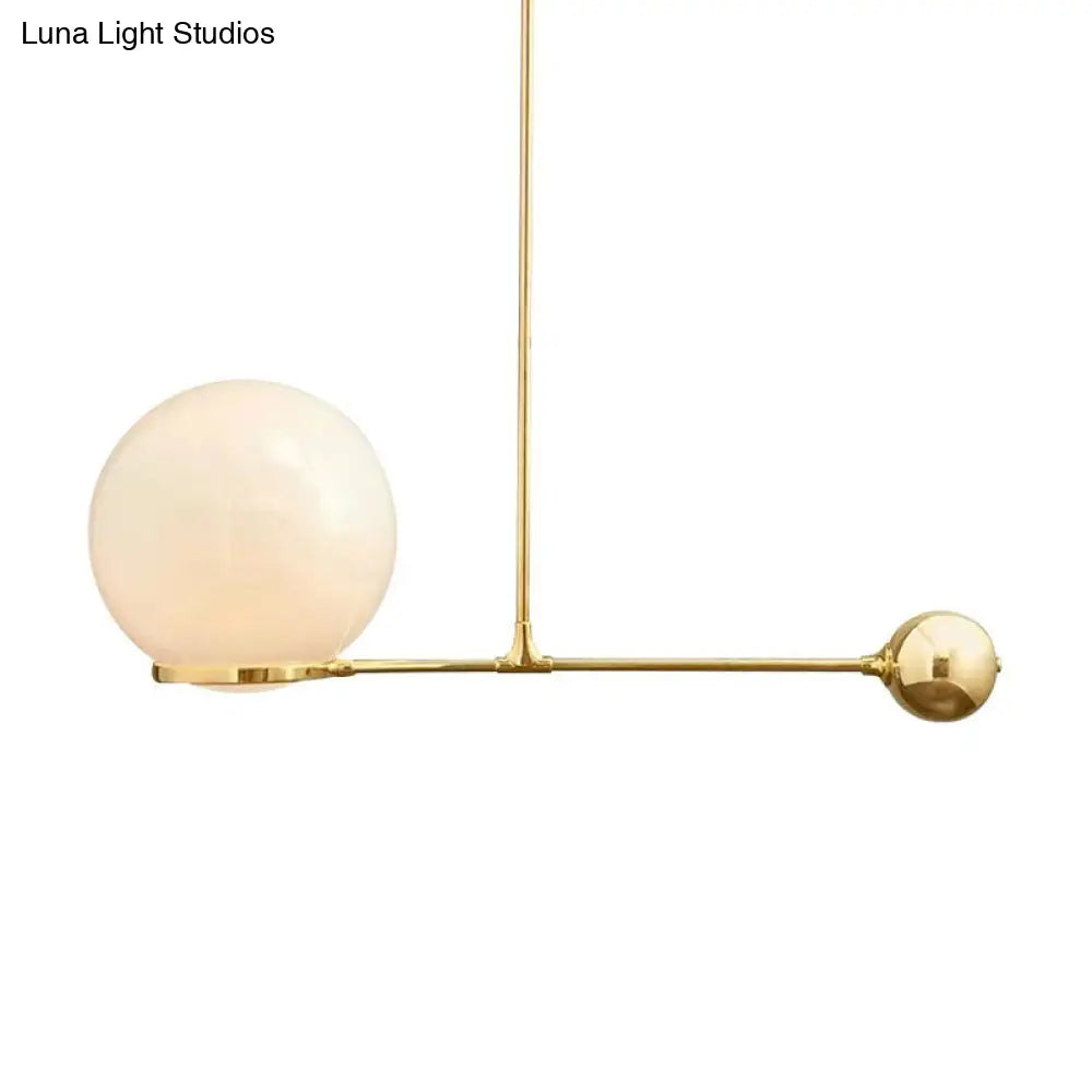 Nordic Beige Glass Globe Pendant Light: Elegant 1-Head Gold Hanging Fixture For Bedroom