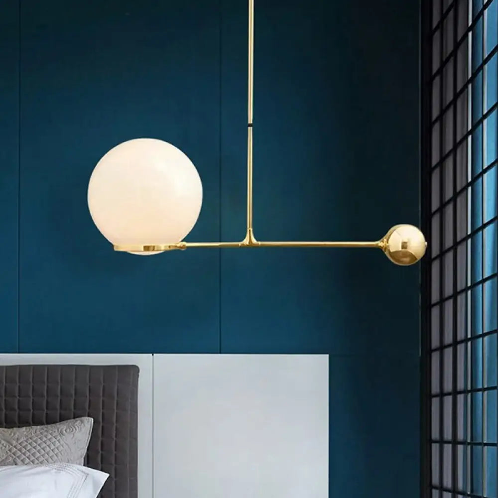 Nordic Beige Glass Globe Pendant Light: Elegant 1-Head Gold Hanging Fixture For Bedroom