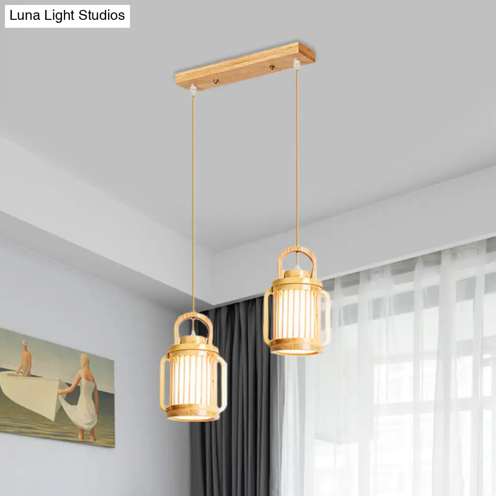 Nordic 2-Head Hanging Lamp: Beige Water Jug Pendant Lighting With Wood Shade