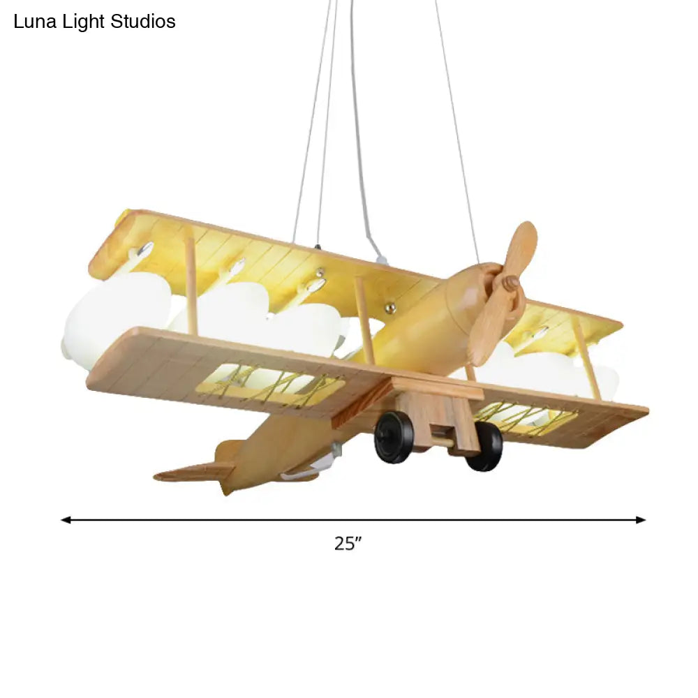 Nordic Beige Wood Pendant Light: Glider Shaped Hanging Light For Kindergarten