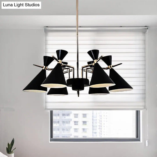 Nordic Bi-Conical Pendant Chandelier - 3/6 Lights Black/White/Pink Dining Room Lighting Fixture