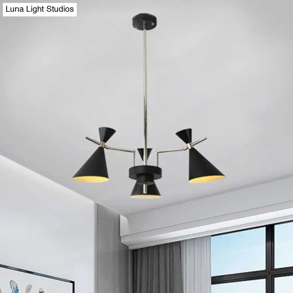 Nordic Bi-Conical Pendant Chandelier - 3/6 Lights Black/White/Pink Dining Room Lighting Fixture