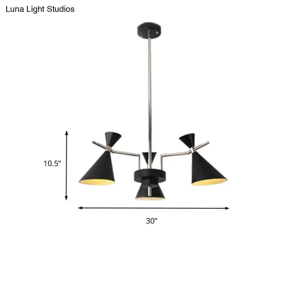 Nordic Bi-Conical Pendant Chandelier - 3/6 Lights Black/White/Pink Dining Room Lighting Fixture