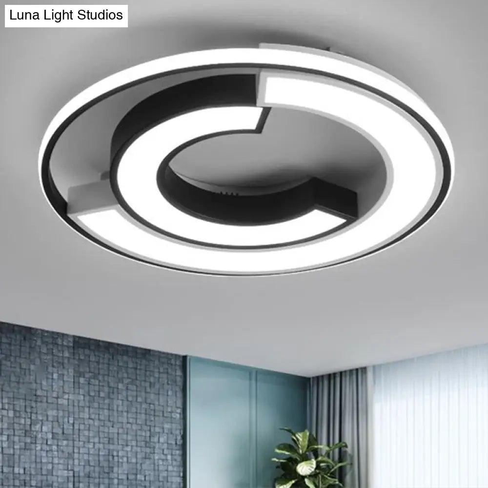 Nordic Black C Shaped Metal Led Flushmount Ceiling Light For Bedroom