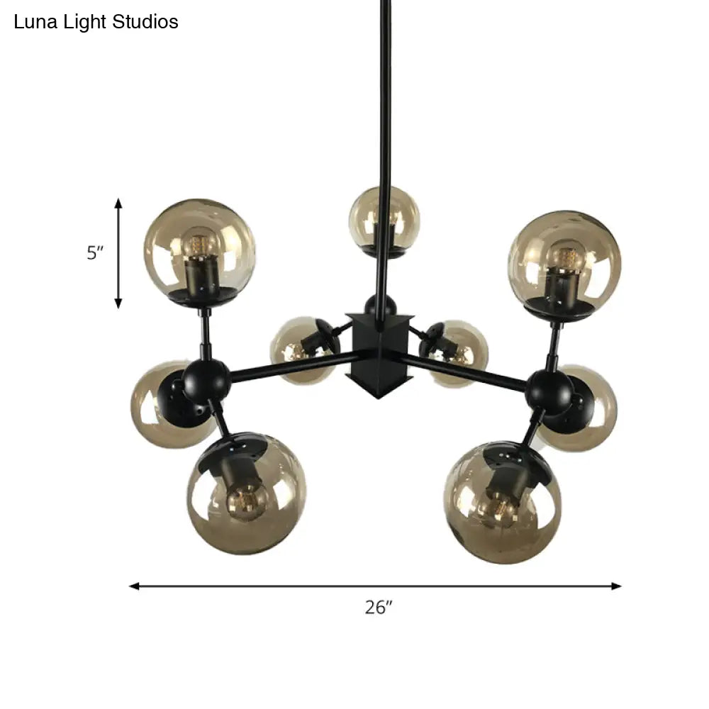 Nordic Black Chandelier With 9 Lights Globe Cranberry Glass Shade