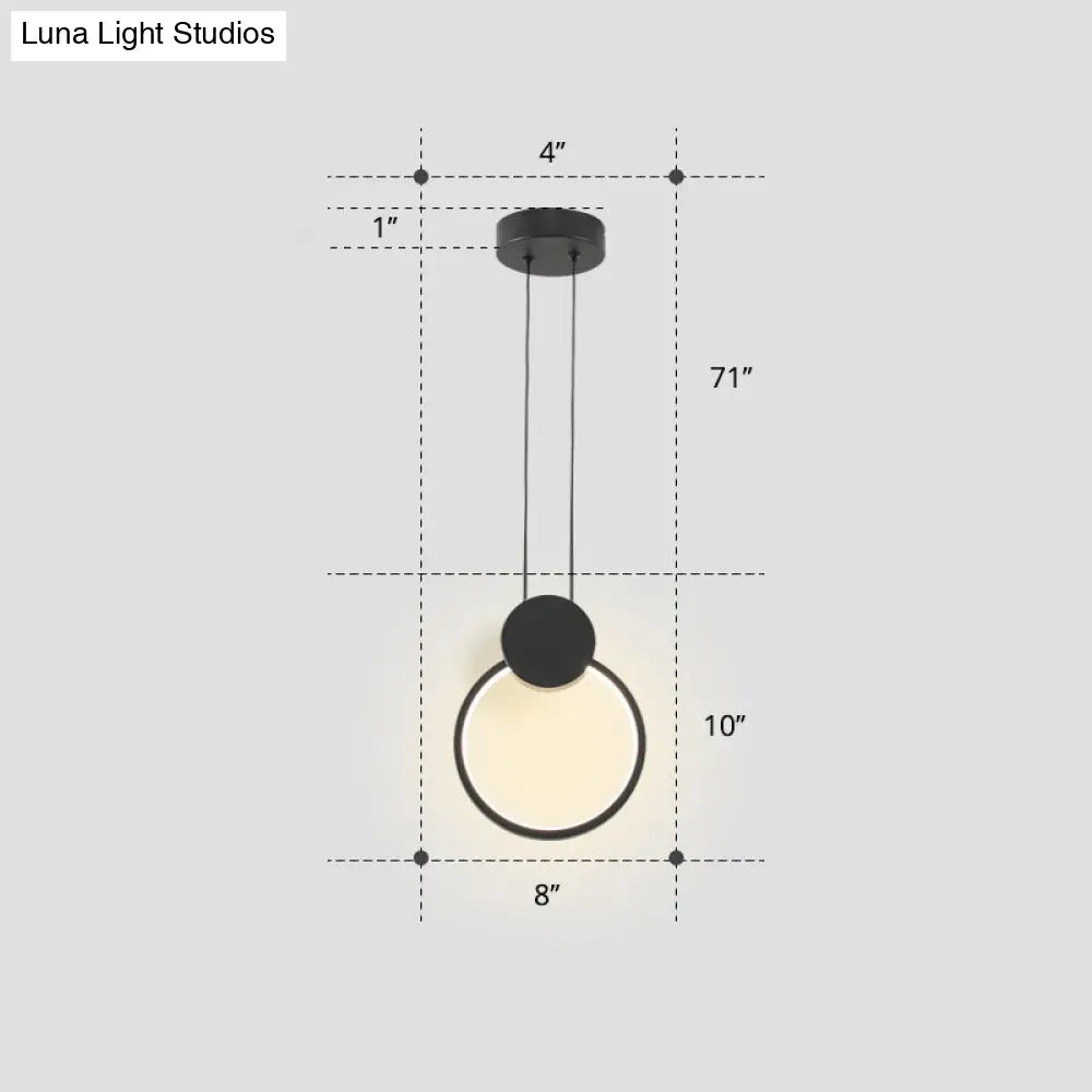 Nordic Led Suspension Light Fixture For Bedroom - Black Circular Hanging Lamp With Metallic Touch /