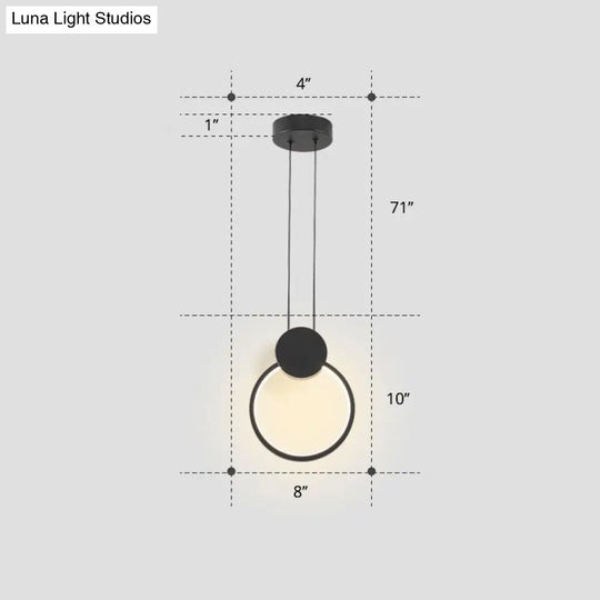 Nordic Led Suspension Light Fixture For Bedroom - Black Circular Hanging Lamp With Metallic Touch /