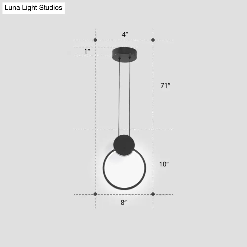 Nordic Led Suspension Light Fixture For Bedroom - Black Circular Hanging Lamp With Metallic Touch /