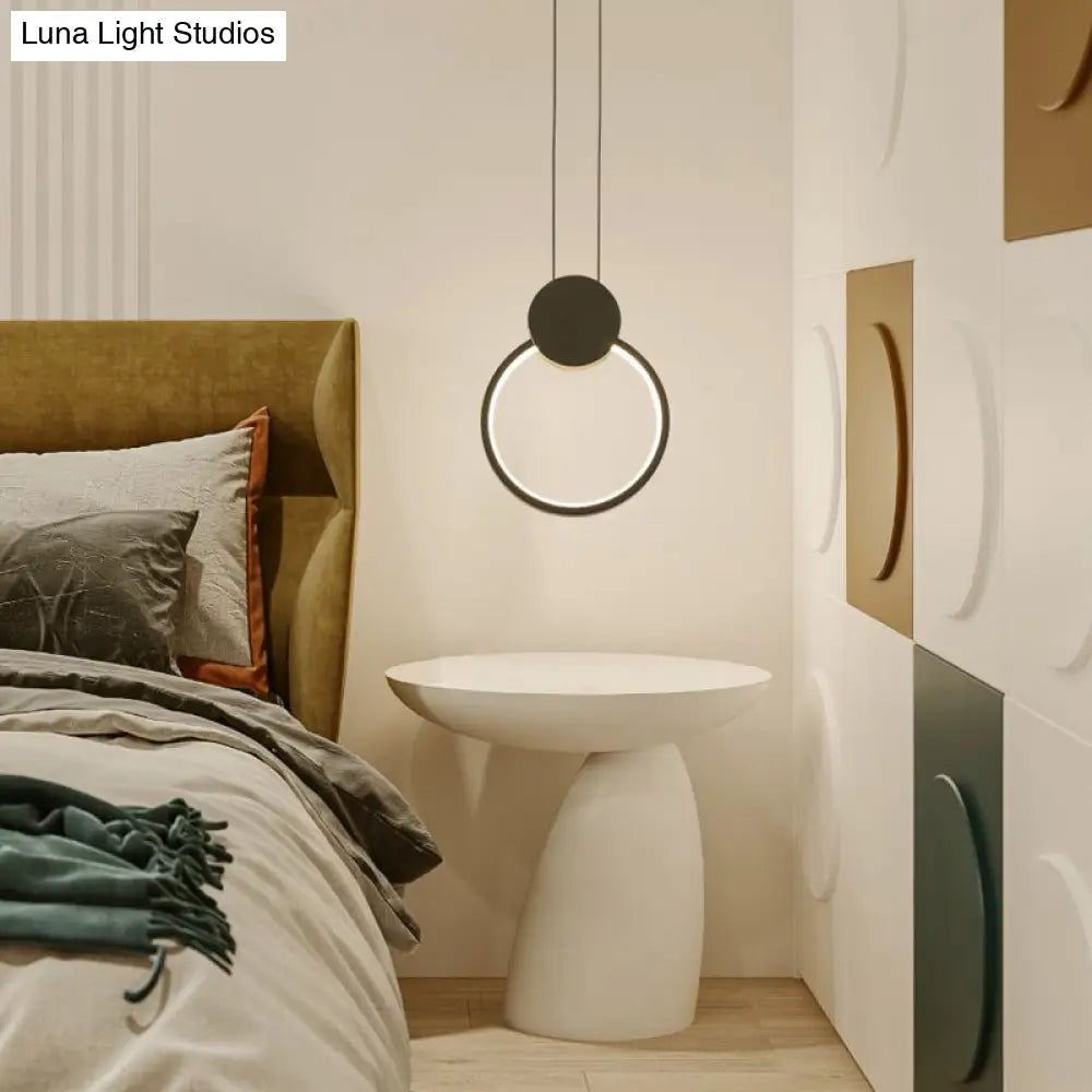 Nordic Black Circular Led Suspension Lamp - Stylish Bedroom Lighting Fixture