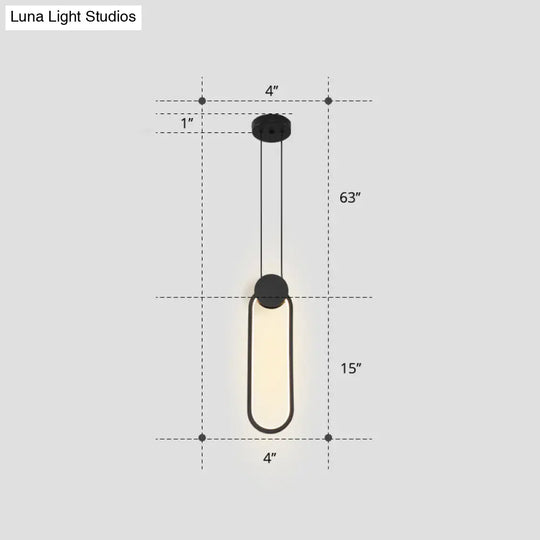 Nordic Led Suspension Light Fixture For Bedroom - Black Circular Hanging Lamp With Metallic Touch /