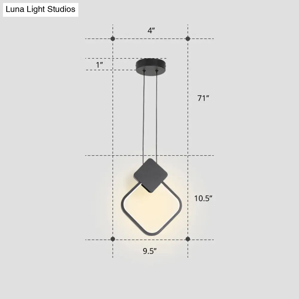 Nordic Led Suspension Light Fixture For Bedroom - Black Circular Hanging Lamp With Metallic Touch /