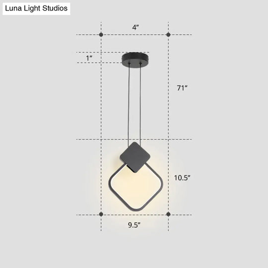 Nordic Led Suspension Light Fixture For Bedroom - Black Circular Hanging Lamp With Metallic Touch /