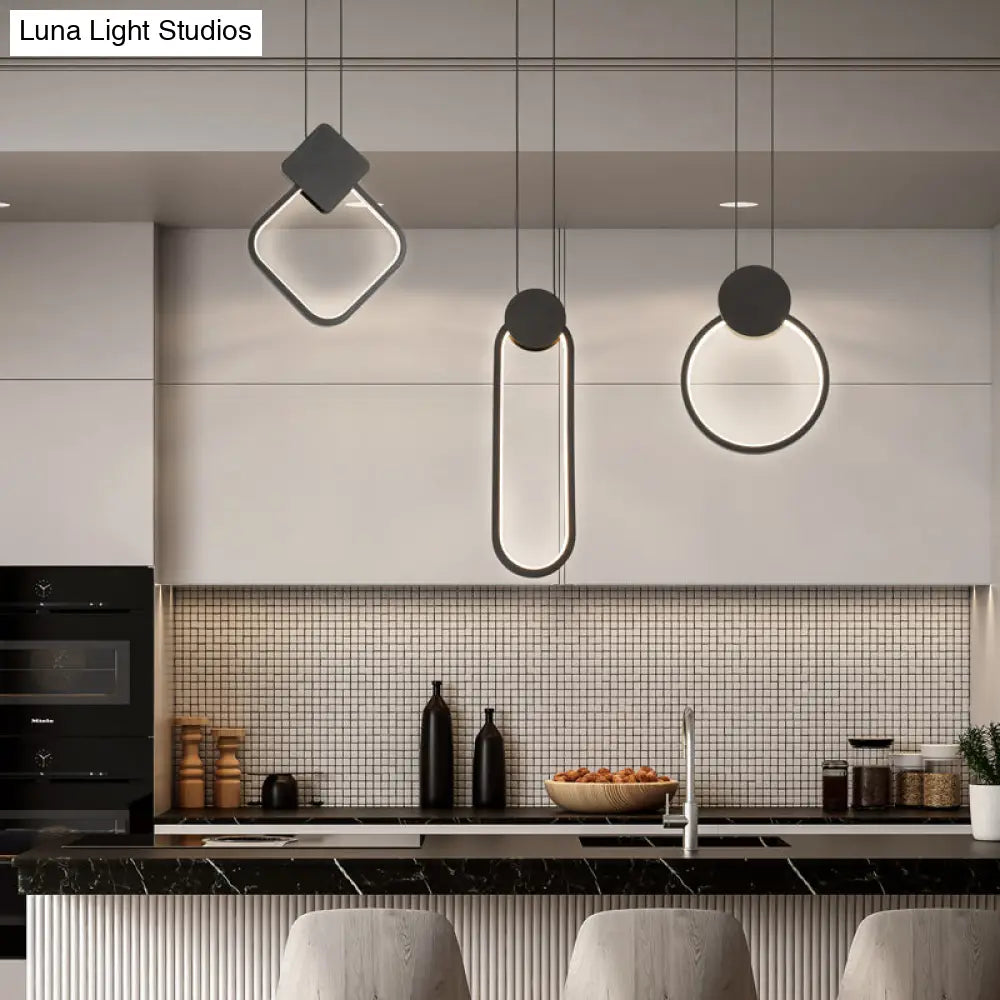 Nordic Black Circular Led Suspension Lamp - Stylish Bedroom Lighting Fixture