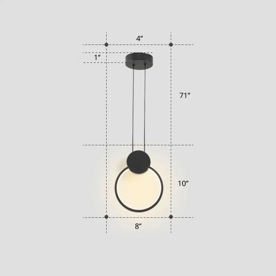 Nordic Black Circular Led Suspension Lamp - Stylish Bedroom Lighting Fixture / Third Gear Round