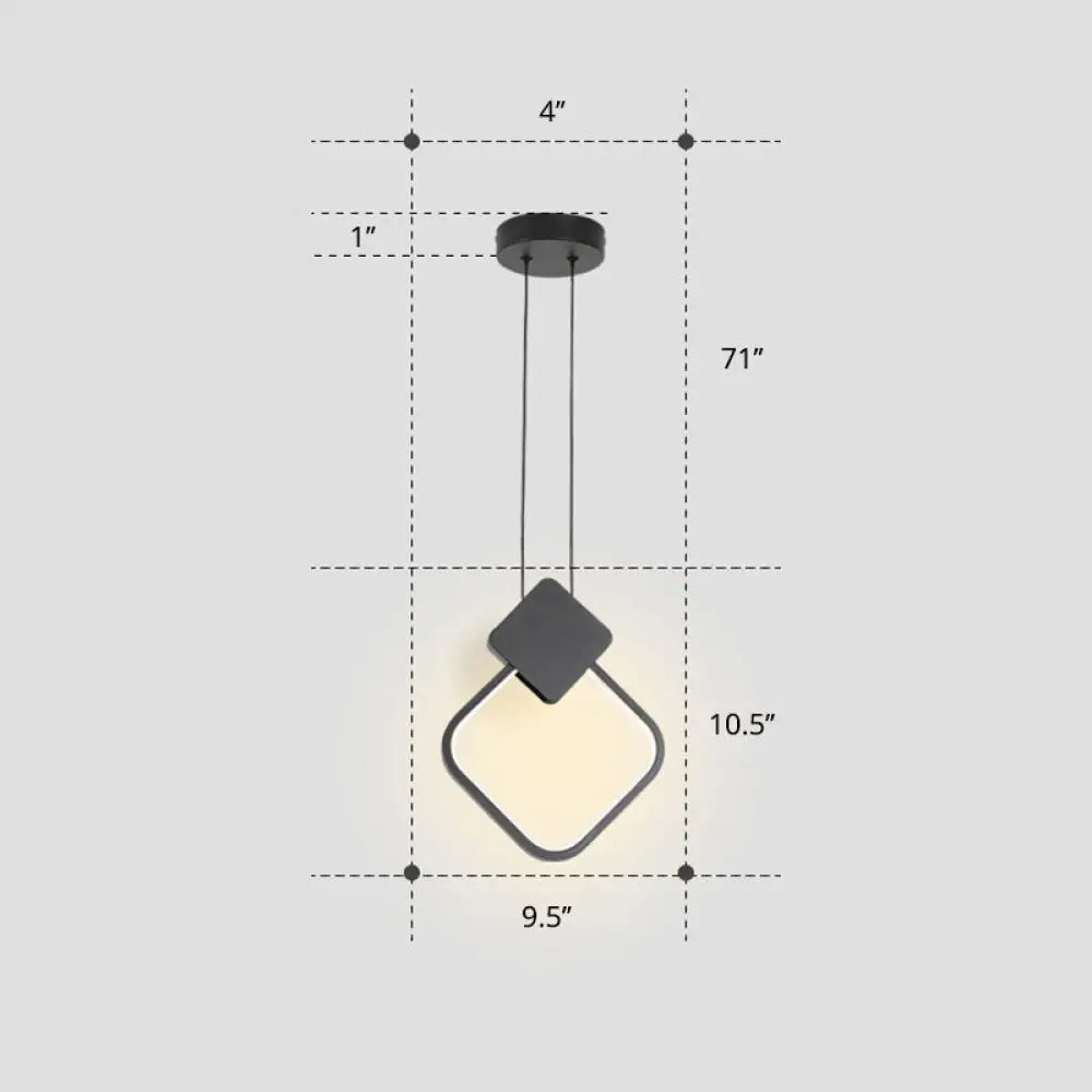 Nordic Black Circular Led Suspension Lamp - Stylish Bedroom Lighting Fixture / Warm Rhombus